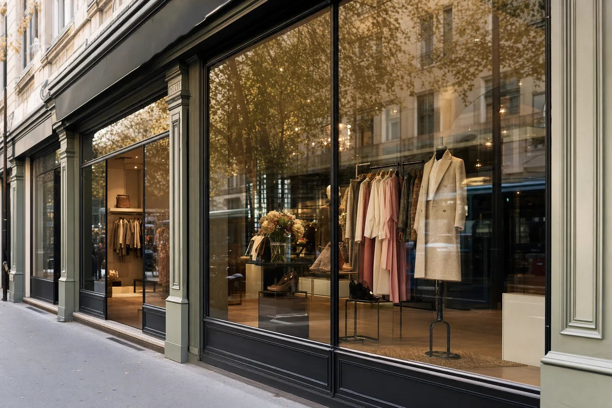 Vitrine de commerce avec film solaire anti-UV en Île-de-France